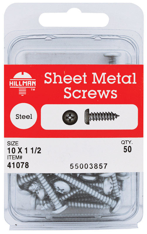 HILLMAN No. 10 Ga. X 1-1/2 in. L Phillips Pan Head Sheet Metal Screws 50 pk