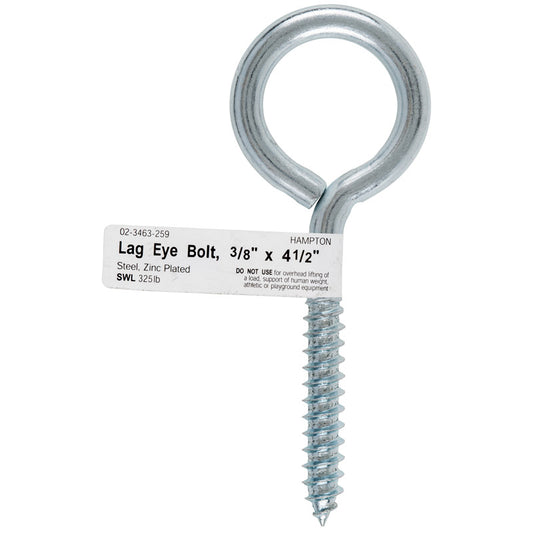 Hampton 3/8 in. X 4-1/2 in. L Zinc-Plated Steel Lag Thread Eyebolt