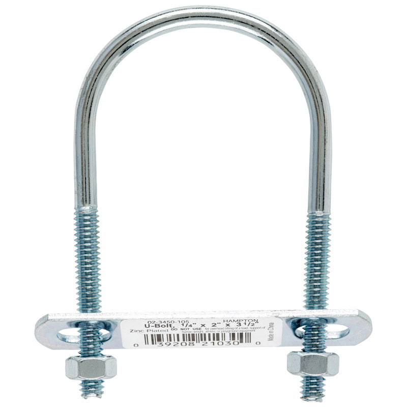 Hampton 1/4 in. X 2 in. W X 3-1/2 in. L Coarse Zinc-Plated Steel U-Bolt