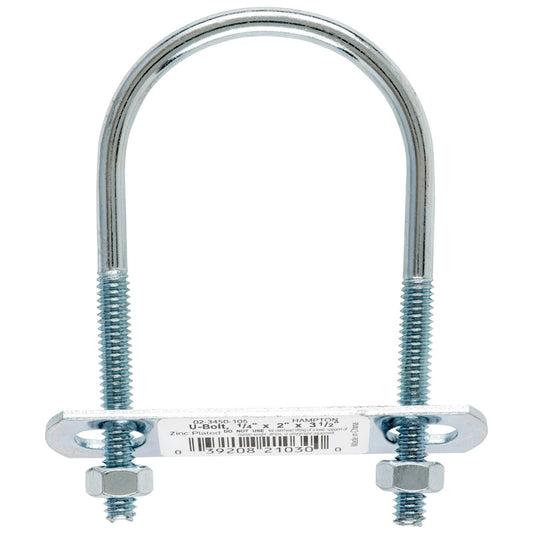 Hampton 1/4 in. X 2 in. W X 3-1/2 in. L Coarse Zinc-Plated Steel U-Bolt