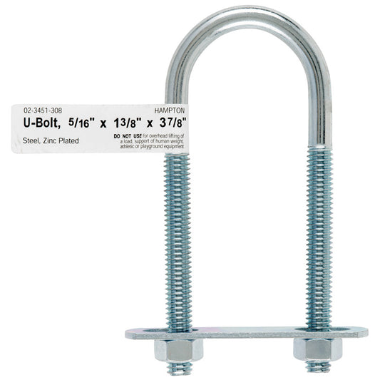 Hampton 5/16 in. X 1-3/8 in. W X 3-7/8 in. L Coarse Zinc-Plated Steel U-Bolt
