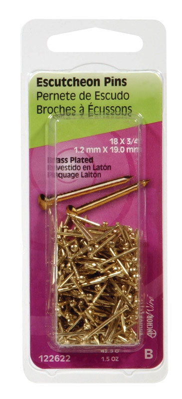 HILLMAN 18 Ga. X 3/4 in. L Brass-Plated Steel Escutcheon Pins 1 pk 1.5 oz