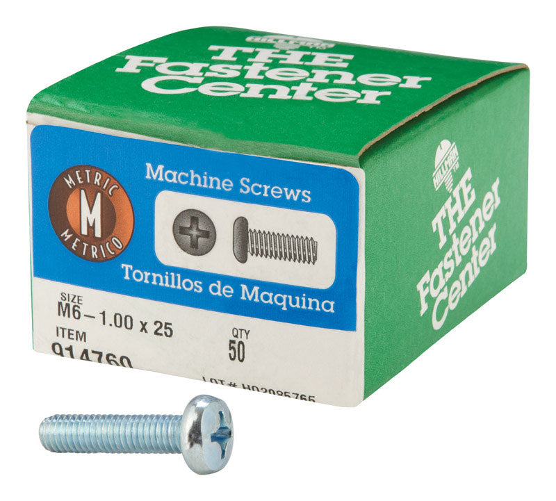 HILLMAN M6-1 Ga. X 25 mm L Phillips Pan Head Zinc-Plated Steel Metric Machine Screws 1 pk