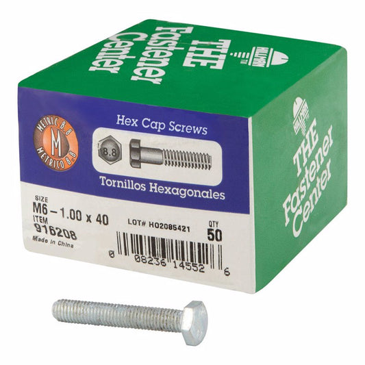 HILLMAN M6-1.00 mm D X 40 mm L Heat Treated Steel Hex Head Cap Screw 1 pk