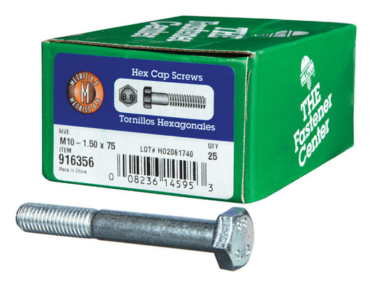 HILLMAN M10-1.50 mm D X 75 mm L Heat Treated Zinc Steel Hex Head Cap Screw 1 pk