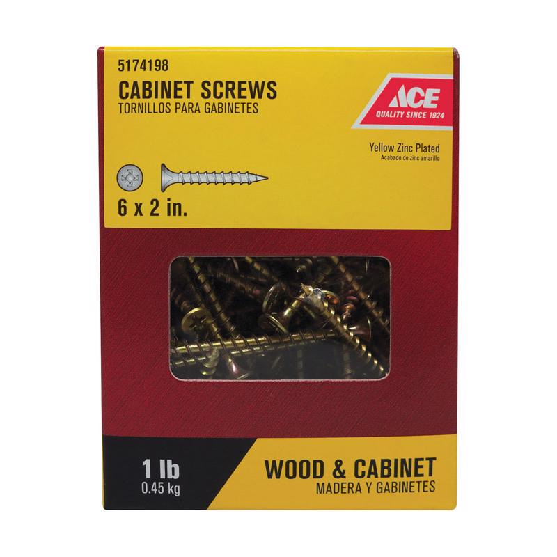 Ace No. 6 X 2 in. L Phillips Yellow Zinc Coarse Cabinet Screws 185 pk