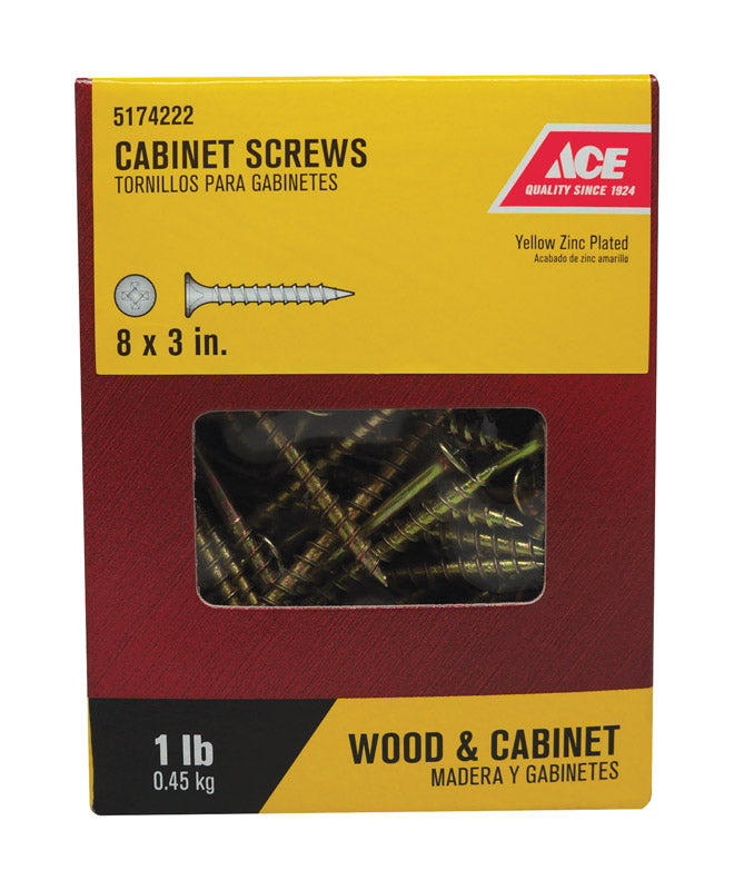 Ace No. 8 X 3 in. L Phillips Coarse Cabinet Screws 95 pk