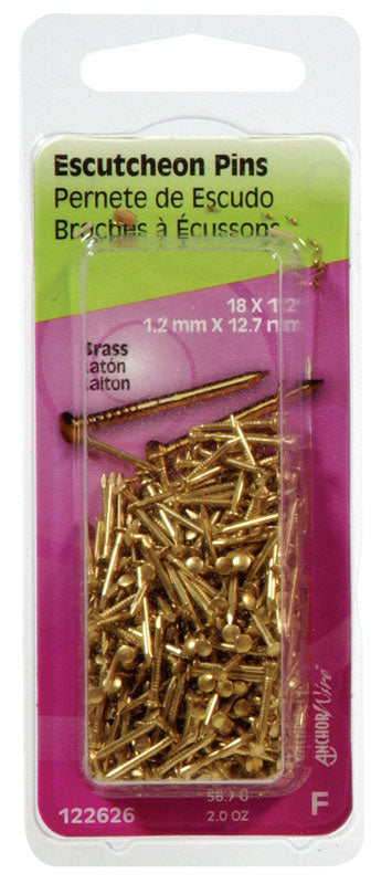 HILLMAN Anchor Wire 18 Ga. X 1/2 in. L Brass Escutcheon Pins 1 pk 2 oz