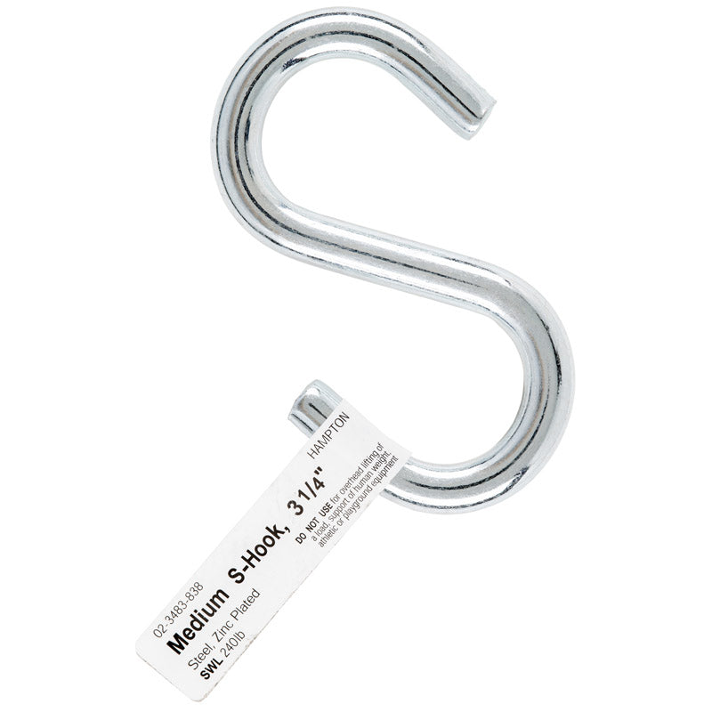 Hampton Medium Zinc-Plated Silver Steel 3.25 in. L S-Hook 240 lb 1 pk