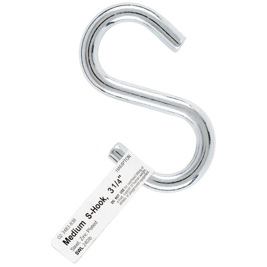 Hampton Medium Zinc-Plated Silver Steel 3.25 in. L S-Hook 240 lb 1 pk