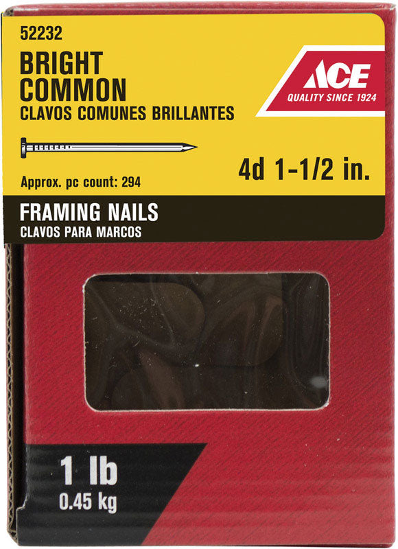 Ace 4D 1-1/2 in. Common Bright Steel Nail Round Head 1 lb