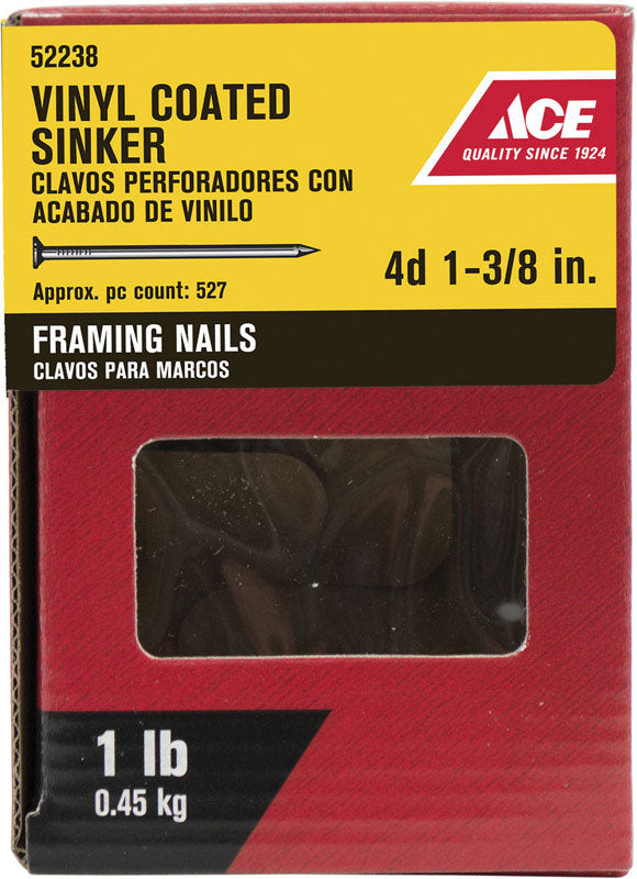 Ace 4D 1-3/8 in. Sinker Vinyl Steel Nail Checkered Head 1 lb