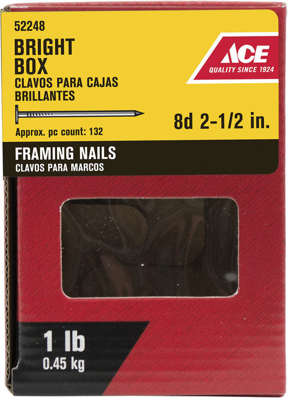 Ace 8D 2-1/2 in. Framing Bright Steel Nail Flat Head 1 lb