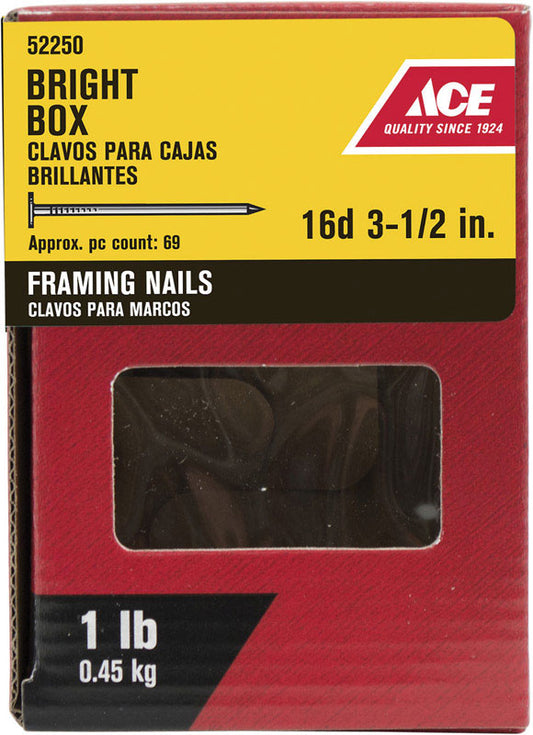 Ace 16D 3-1/2 in. Framing Bright Steel Nail Flat Head 1 lb