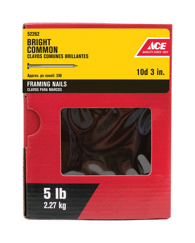 Ace 10D 3 in. Common Bright Steel Nail Round Head 5 lb