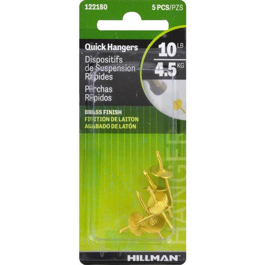 HILLMAN Brass-Plated One Piece Quick Hanger 10 lb 1 pk