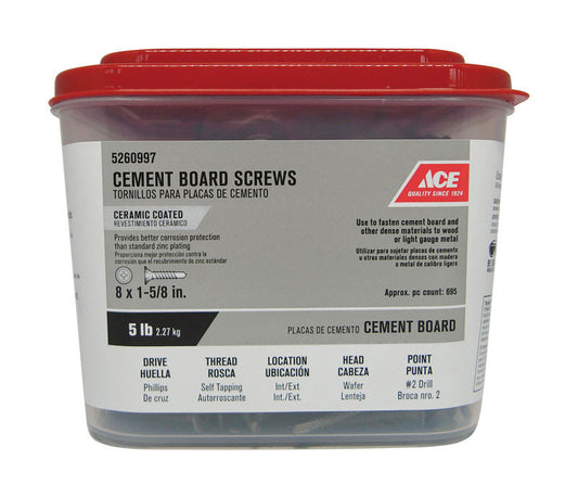 Ace No. 8 X 1-5/8 in. L Phillips Wafer Head Self Tapping Cement Board Screws