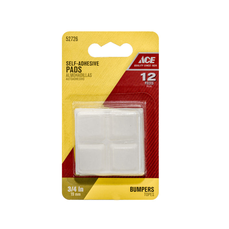 Ace Vinyl Self Adhesive Bumper Pad White Square 3/4 in. W 12 pk