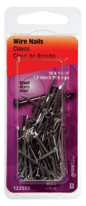 HILLMAN Anchor Wire 16 Ga. X 1-1/4 in. L Bright Steel Wire Nails 1 pk 1.75 oz