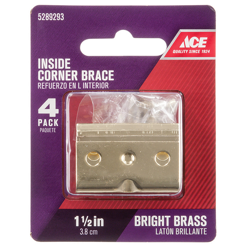 Ace 1-1/2 in. H X 2-3/4 in. W X 1-1/2 in. D Bright Brass Inside Corner Brace