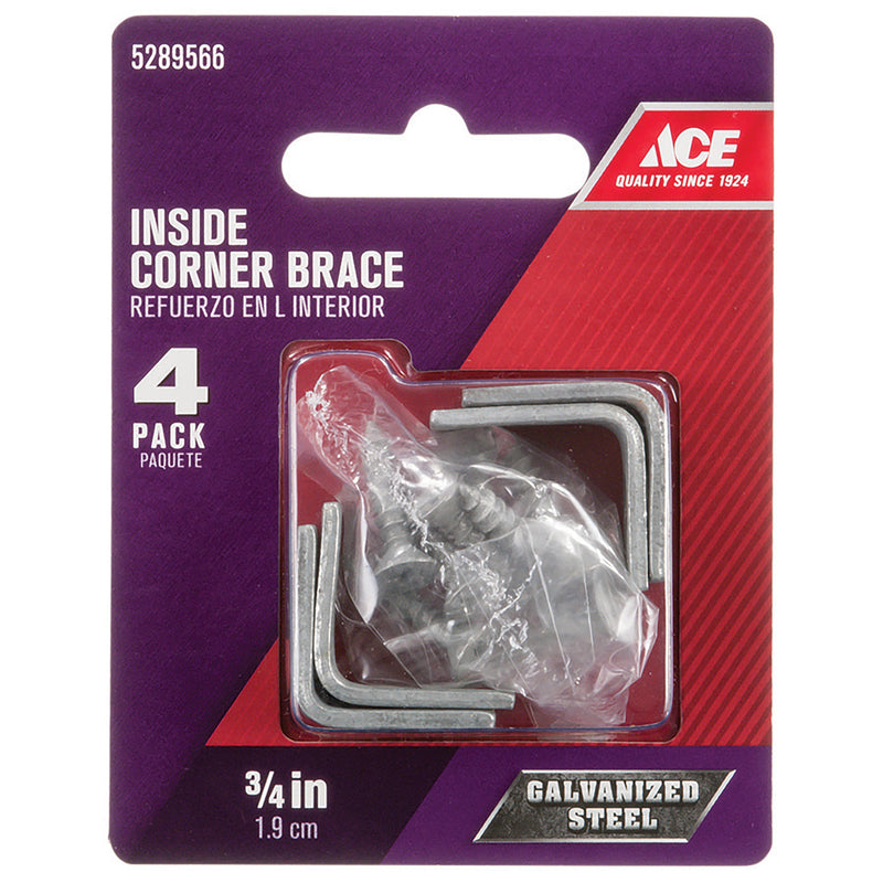 Ace 3/4 in. H X 2.750 in. W X 3/4 in. D Galvanized Steel Inside L Corner Brace