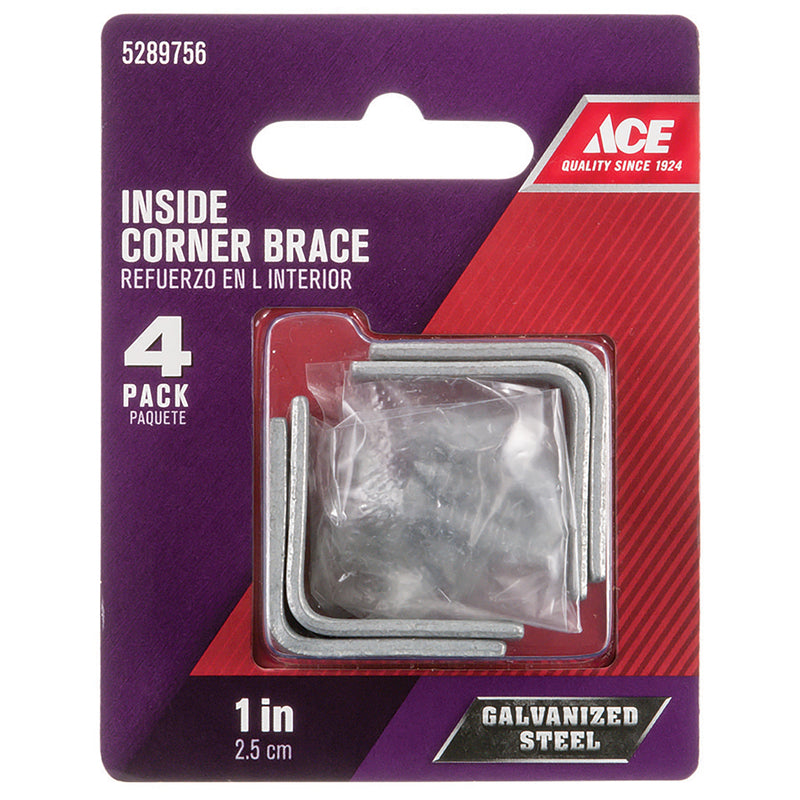 Ace 1 in. H X 2.75 in. W X 1 in. D Galvanized Steel Inside L Corner Brace