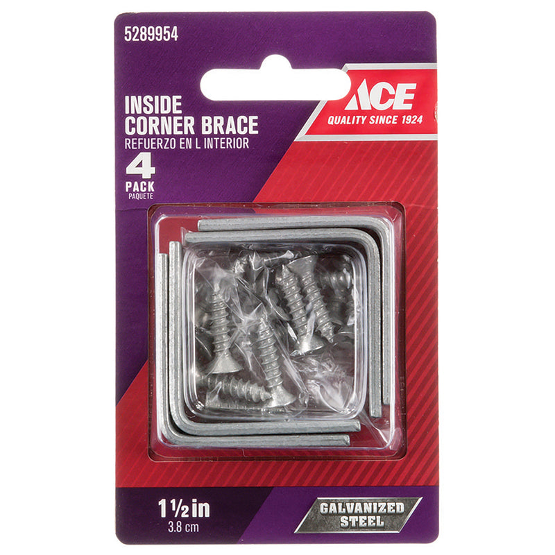 Ace 1-1/2 in. H X 2.75 in. W X 1-1/2 in. D Galvanized Steel Inside L Corner Brace