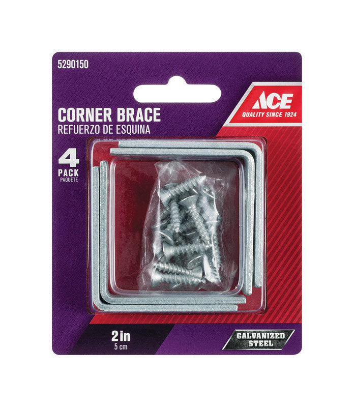 Ace 2 in. H X 3.75 in. W X 2 in. D Galvanized Steel Inside L Corner Brace