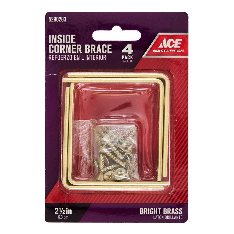 Ace 2-1/2 in. H X 3.75 in. W X 2-1/2 in. D Bright Brass Inside L Corner Brace