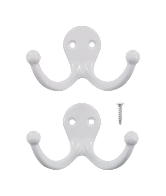 Ace 1-3/4 in. L Painted White Metal Small Double Garment Hook 2 pk
