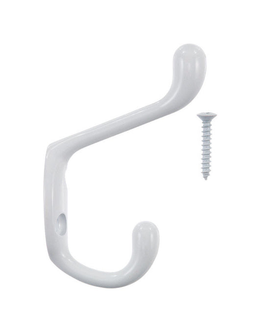 Ace 3 in. L Painted White Metal Medium Heavy Duty Coat and Hat Hook 1 pk