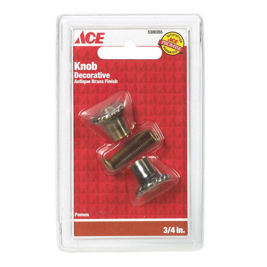 Ace Decorative Round Furniture Knob 3/4 in. D 1 in. Antique Brass 2 pk