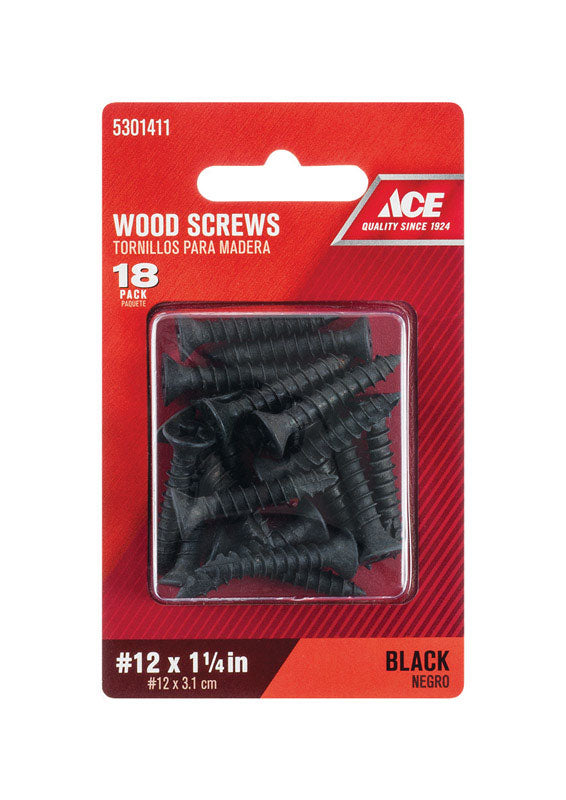 Ace No. 12 X 1-1/4 in. L Phillips Black Coarse Wood Screws 18 pk