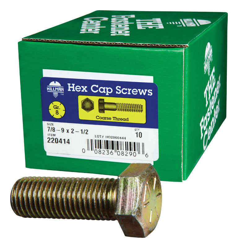 HILLMAN 7/8-9 in. D X 2-1/2 in. L Heat Treated Steel Hex Head Cap Screw 1 pk