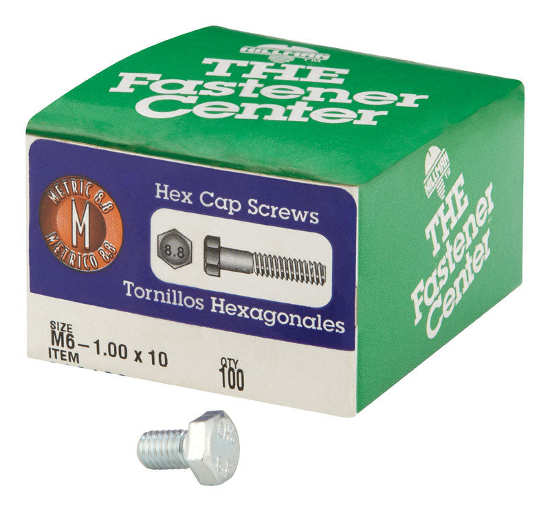 HILLMAN M6-1.00 mm D X 10 mm L Heat Treated Steel Hex Head Cap Screw 1 pk