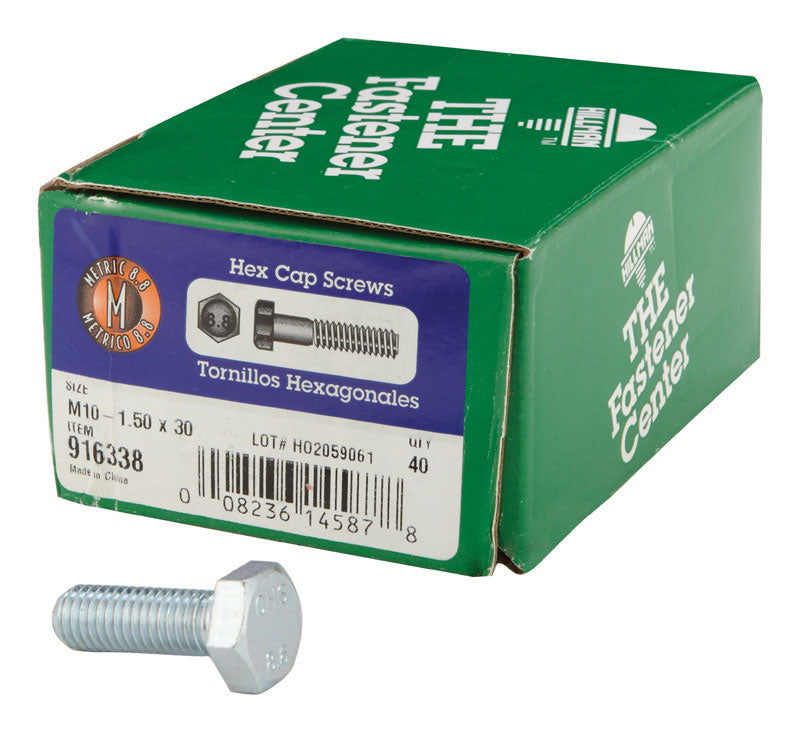 HILLMAN M10-1.50 mm D X 30 mm L Heat Treated Steel Hex Head Cap Screw 40 pk