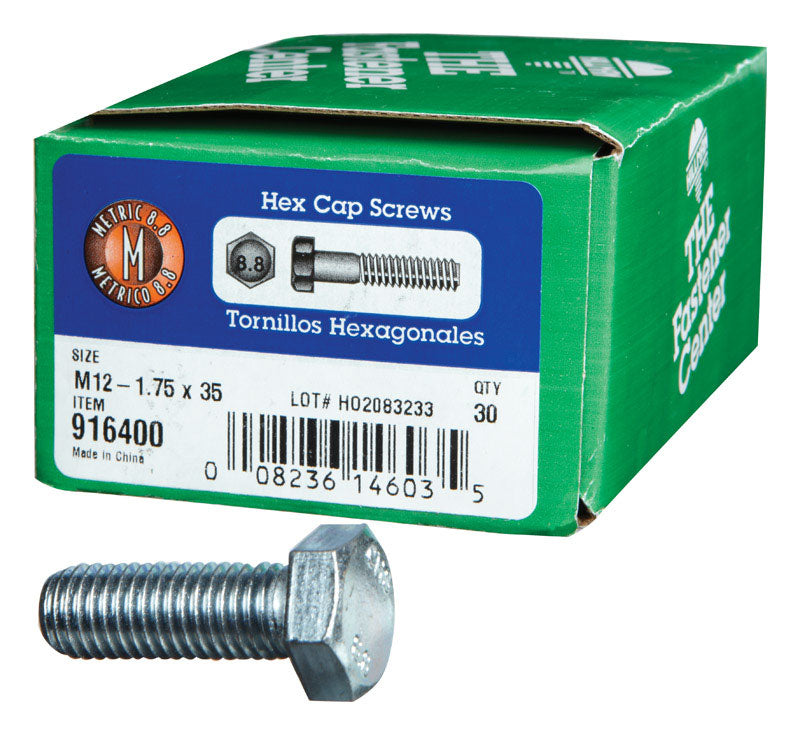 HILLMAN M12-1.75 mm D X 35 mm L Heat Treated Steel Hex Head Cap Screw 30 pk