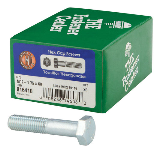 HILLMAN M12-1.75 mm D X 60 mm L Heat Treated Steel Hex Head Cap Screw 20 pk