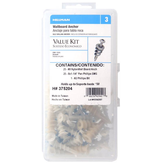 HILLMAN .164 in. D X 1-1/4 in. L Nylon Pan Head Wallboard Anchor Kit 51 pc