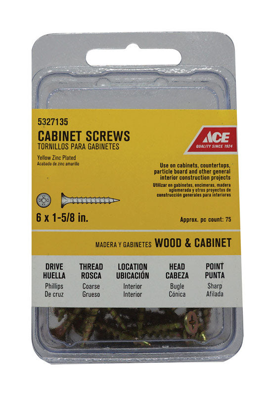 Ace No. 6 X 1-5/8 in. L Phillips Yellow Zinc Coarse Cabinet Screws 75 pk