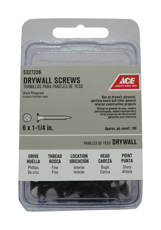 Ace No. 6 wire X 1-1/4 in. L Phillips Fine Drywall Screws 100 pk