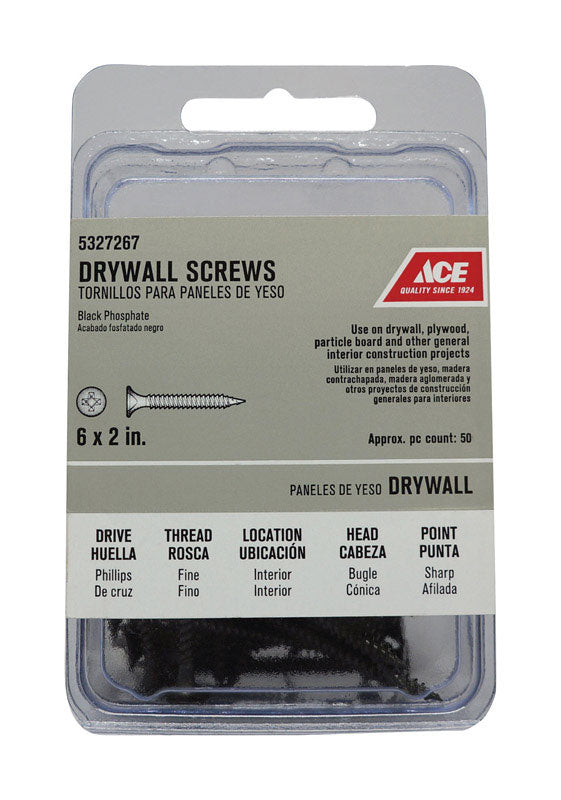 Ace No. 6 wire X 2 in. L Phillips Fine Drywall Screws 50 pk