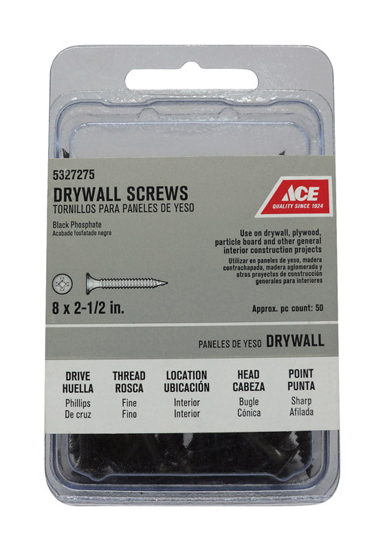 Ace No. 8 wire X 2-1/2 in. L Phillips Fine Drywall Screws 50 pk