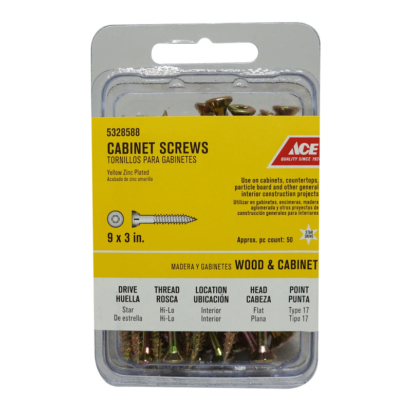Ace No. 9 X 3 in. L Star Yellow Zinc-Plated High/Low Cabinet Screws 50 pk