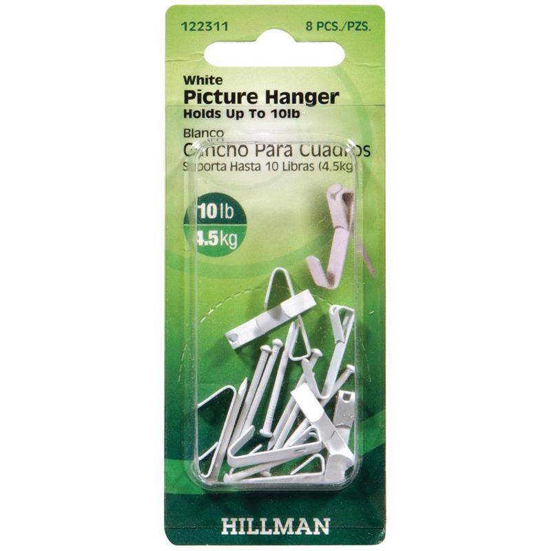 HILLMAN Steel-Plated White Conventional Picture Hanger 10 lb 8 pk