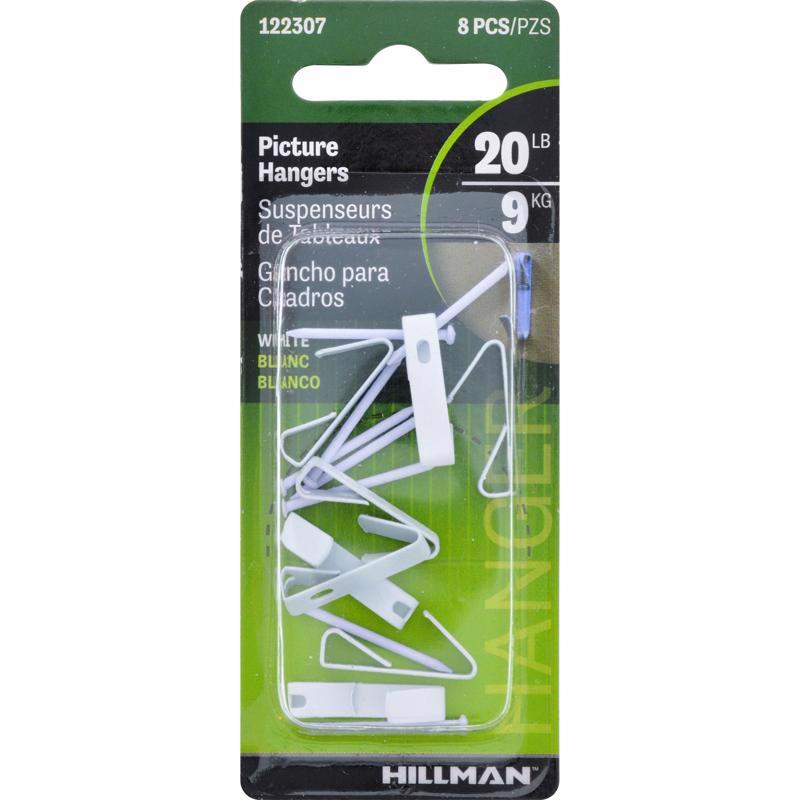 HILLMAN Steel-Plated White Conventional Picture Hanger 20 lb 8 pk