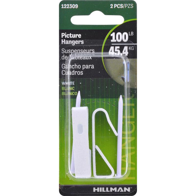 HILLMAN Steel-Plated White Conventional Picture Hanger 100 lb 2 pk