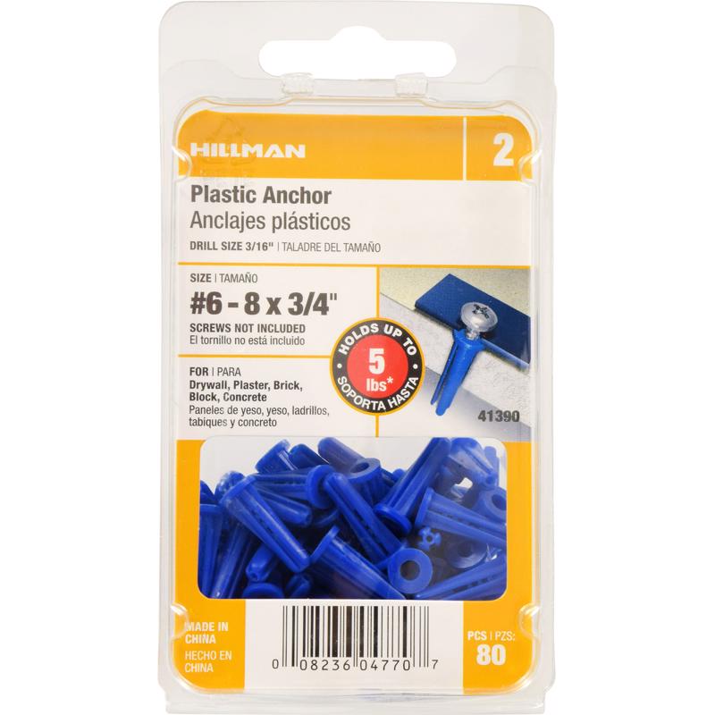 HILLMAN .138 in. D X 3/4 in. L Plastic Flat Head Conical Anchor 80 pk