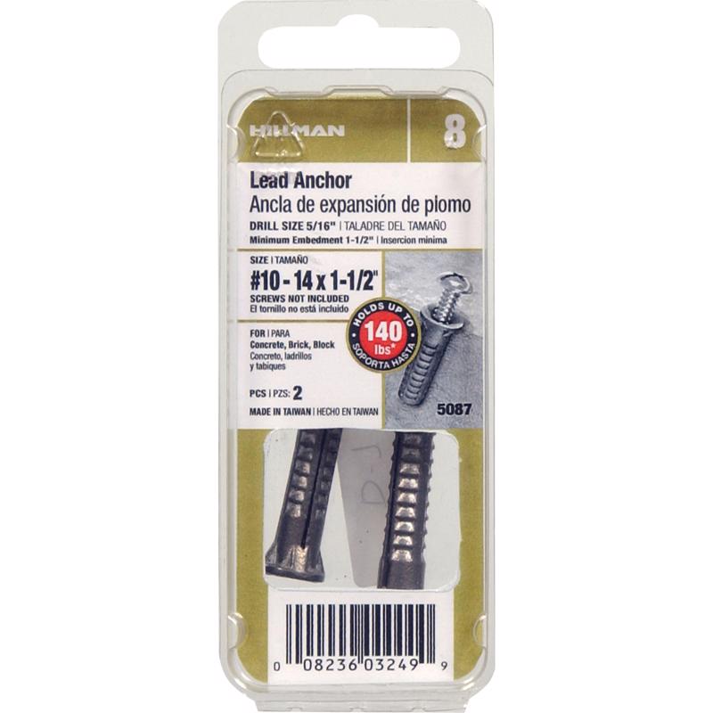 HILLMAN 0.3125 in. D X 1-1/2 in. L Lead Round Head Concrete Screw Anchor 2 pk