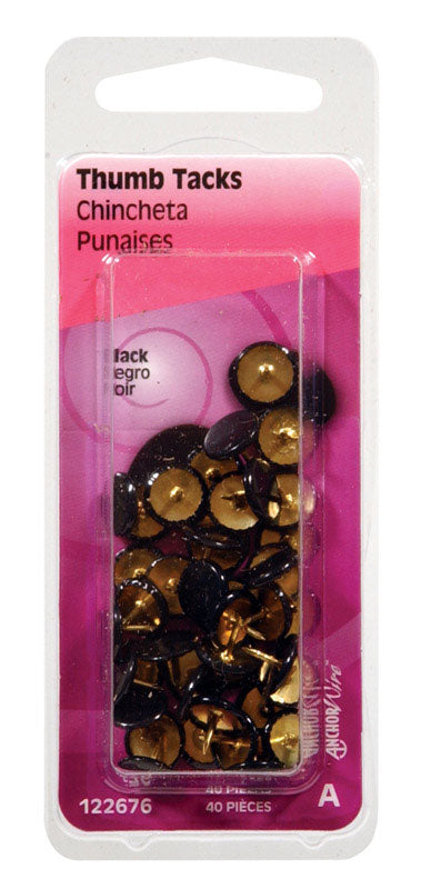 HILLMAN Anchor Wire 0.375 in. L Black Steel Thumb Tacks 40 pk